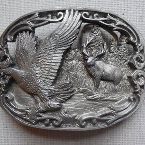 Vintage C & J Belt Buckle 1990 Eagle & Elk Made in USA Excellent Condition
